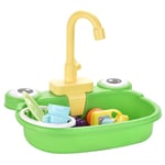 DUTUI Children's Role Playing Cartoon Frog Dishwasher Early Education Kitchen Tableware Electric Circulating Water Sink Toy Educational Toy,Green