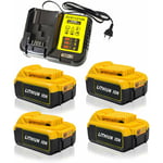Pack de 5) 4X Batterie pour dewalt DCB184 DCB184B-XJ DCB180 DCB181 DCB182 DCB183 DCB185 18V xr Power Tool Battery 18V-20V 4,0Ah Lithium Indicateur