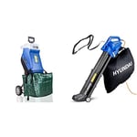 Hyundai Electric Garden Shredder, 2400w, 230v, Portable with 10m Power Cable and 3 Year Warranty & Leaf Blower, Garden Vacuum & Mulcher with Large 45 Litre Collection Bag, 12m Cable