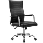 Yaheetech Fauteuil de Bureau Ergonomique avec Dossier Haut Inclinable en Similicuir de Bureau à roulettes Pivotant Hauteur Réglable Noir