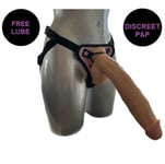 Strap On Kit 12 Inch GIRTHY Realistic FLESH Dildo with Balls + PINK Harness