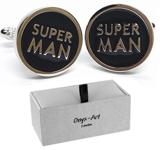 Super Man Cufflinks Black and Silver Cufflinks in Gift Box - Onyx Art CK1013