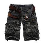 Mens Cargo Shorts Cotton Relaxed Fit Camouflage Camo 3/4 Pants with Big Pocket Outdoor Lightweight Shorts,Dark Gray,30