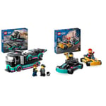 LEGO City Race Car and Car Carrier Truck Toy, Vehicle and Transporter Building Set & City Go-Karts and Race Drivers, Racing Vehicle Toy Playset for 5 Plus Year Old Boys