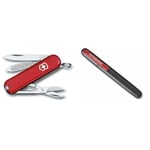 Victorinox Classic SD Swiss Army Knife, Small, Multi Tool, 7 Functions, Scissors, Nail File, Red & Swiss Army Knife Sharpener, Dual Knife Sharpener Professional, Swiss Made, Portable, Black/Red