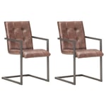 Spisebordsstole 2 stk. med cantilever-design ægte læder brun