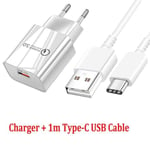 Chargeur de téléphone portable QC 3.0 rapide,prise ue,câble USB type-c,pour Xiaomi Mi 11 10 T Lite Poco X3- White Charger Cable