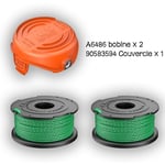 Tonchean - Lot de 2 bobines de fil vert pour débroussailleuse Black & Decker GL7033 GL8033 GL9035 A6482 (2 Bobine de fil+1 Couvercle de Bobine)
