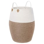 SONGMICS Cotton Rope Basket, Storage Basket with Handle, 125L Laundry Basket, for Clothes, Toys, Blankets, Living Room, Bedroom, Brown and Beige LCB421N01
