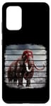Galaxy S20+ Retro black and red woolly mammoth on snow, clouds, art. Case