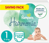 Pampers Baby Nappies Size 1 (2-5 Kg / 4-11 Lbs), Harmonie, 102 Nappies, SAVING P