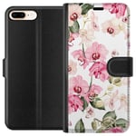 Apple iPhone 8 Plus Svart Plånboksfodral Rosa blommor