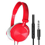 2021 Nouveaux écouteurs filaires 3,5 mm avec microphone sur l'oreille Casques Basse HiFi Son Musique Stéréo Écouteur pour Xiaomi Huawei PC-Rouge