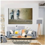 chthsx Bankys graffiti Artist Child Graffiti On The Wall Canvas Painting Prints Living Room Home Decoration Modern Wall Art Poster Picture-50x75cm No Frame