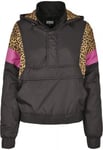 Urban Classics Svart anorak med leopardmönster dam (Svart/leopard/rosa,M)