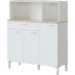 Buffet meuble cuisine 3 portes + tiroir coloris blanc artic / chêne canadien - Hauteur 126 cm x Longueur 108 cm x Profondeur 40 cm