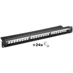 19" (48,3 cm) Keystone Patch Panel sett, 24 Port, sort, Paperbox med label