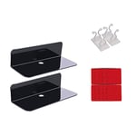 Dcolor 2PCS Acrylic Floating Wall Shelves Damage-Free Expand Space, Small Display Shelf for Smart Speaker/Action Figures Black