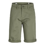 JACK & JONES Boys Chino Shorts Regular Fit Cotton Stretch Kids Shorts Zip Fly Half Pant for Juniors, Green Colour, Size- 12 Years