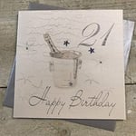 White Cotton Cards Carte Faite à la Main 21 Ans Motif Seau à Champagne Carte d'anniversaire