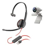 Poly - Studio P5 Kit with Blackwire 3210 (Plantronics) - 1080p HD Video Conferencing Camera - Professional Webcam and USB-A Kit with Wired One Ear Headset
