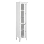 Teamson Home Free Standing Linen Storage Cabinet, Tall Bathroom Cabinet, Wooden Bathroom Storage, 2 Louvred Doors, 5 Shelves, White, Glancy Collection