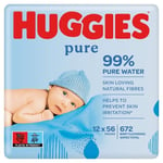 Huggies Pure 99% Water Baby Wipes, Jumbo Pack (12 x 56 per pack)