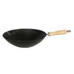 Dexam 12108414 Non-Stick Carbon Steel Wok with Wood Helper Handle 34cm/14 -inch, Black