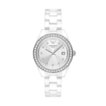 Emporio Armani Women's Watch Three-Hand Date, Silver and White Ceramic, AR70014