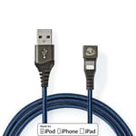 Nedis USB-kabel | USB 2.0 | Apple Lightning 8-pin | USB-A Han | 12 W | 480 Mbps | Nikkelplateret | 2.00 m | Runde | Flettet / Nylon | Blå / Sort | Cover Window Box