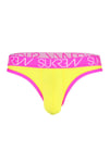 Sukrew Mens Yellow + Bright Pink Ascot Mens Thong With Enhancement Long Pouch