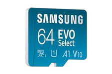 Samsung EVO Select (2024) microSD card + SD adapter, 64GB, Memory card for smartphone and tablet, UHS-I U3, 4K UHD, Full HD, 160 MB/s Read, MB-ME64SA/EU