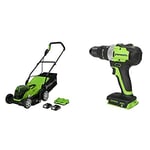 Greenworks G24X2LM36K2x Cordless Lawn Mower 36cm with 2x 2Ah Battery and Dual Slot Charger & 24V Cordless Drill/Screwdriver GD24DD65