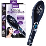Bauer Black Ceramic Hair Straightening Brush Quick Heat Straightener Comb Styler