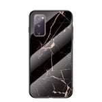 BRAND SET Case for Samsung Galaxy S20 FE/S20 Lite Case Marble Tempered Glass All Inclusive Cover Soft Silicone Edge Hard Case Compatible with Samsung Galaxy S20 FE/S20 Lite-Gold Black