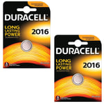 2X Duracell 2016, 3V Lithium DL2016 / CR2016 / KCR2016 / ECR2016 Battery