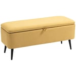 HOMCOM Banc de Rangement, Bout de lit, Coffre de Rangement en Tissu avec Pieds en Acier Noir, 101 x 38,5 x 44,5 cm, Jaune