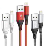IDISON Cable iPhone Chargeur iPhone 2m/Lot de 3, Cable Lightning USB MFi Certifié, Nylon Tressé Cordon iPhone Fil iPhone 2m pour 14 Pro Max 13 12 11 XR XS X 8 7 6 Plus SE