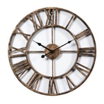 LVPY Creative Large Traditional Vintage Style Golden Iron Wall Clock with Roman Numerals