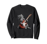 Cat Rocker Funny Kitty Plays Guitar Rockstar Cats Guitarist Sweatshirt