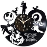 The Nightmare Before Christmas Vinyl Record Wall Clock-Home Decoration Creative Wall Art Vintage Decor -Unique Gift - Living Room, Kitchen, Handmade Home Wall Decor, 12”,Black (A-no led)