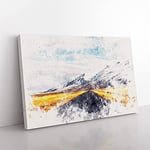 Big Box Art Road to The Mountains in Iceland Watercolour Canvas Wall Art Print Ready to Hang Picture, 76 x 50 cm (30 x 20 Inch), White, Greige, Grey, Black