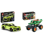 LEGO 42138 Technic Ford Mustang Shelby GT500 Set, Pull Back Drag Toy Race Car Model Building Kit & 42149 Technic Monster Jam Dragon Monster Truck Toy for Boys and Girls