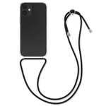 kwmobile Crossbody Case Compatible with Apple iPhone 12 mini - Case Clear TPU Phone Cover w/Lanyard Cord Strap - Transparent/Black