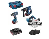 Lot 3 machines 18V Perceuse GSR-28 + Perforateur GBH-21+ Scie circulaire GKS-57G + 3 batteries BOSCH - LBH2