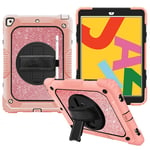 FANSONG iPad 9th 8th 7th Case, Cover for iPad 10.2 inch Kids Glitter with 360° Stand Handle Shoulder Strap Pencil Holder Shockproof Heavy Duty for Apple Tablets iPad 9 2021 8 2020 7 2019 (Pink)