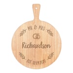 Personalised Custom Pizza Board Mr & Mrs/Mr & Mr/Mrs & Mrs Wreath Circle Serving Tray Handle Paddle Pizzeria Round Wooden 45x34cm