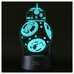 3D Star Wars Lamp, ZNZ LED Illusion Night Light, 16 Colors Changing 3 Model with Remote & Smart Touch Decor Lamp - Perfect Christmas and Birthday Gifts for Kids Men Women and Star Wars Fans (7-BB8)