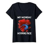 Womens Siamese Fighting Fish Fan My Monday Morning Face Betta Fish V-Neck T-Shirt