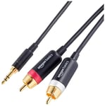Amazon Basics 3.5mm Auxiliary to 2 RCA Adapter Audio Cable for Stereo Speaker or Subwoofer with Gold-Plated Plugs, 4.6 m, Black